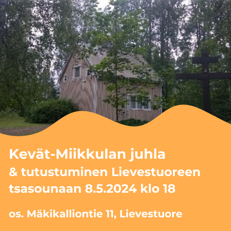 Kevät-Miikkulan mainoskuva, jossa talo metsän keskellä.