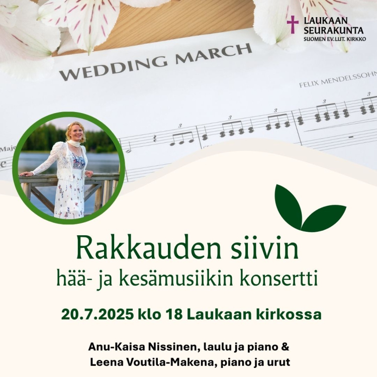 Rakkauden siivin - hää- ja kesämusiikin konsertti Rakkauslaulukonsertin mainoskuva.
