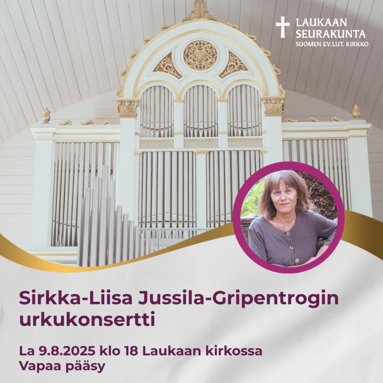 Sirkka-Liisa Jussila-Gripentrogin urkukonsertti Urkukonsertin mainoskuva.