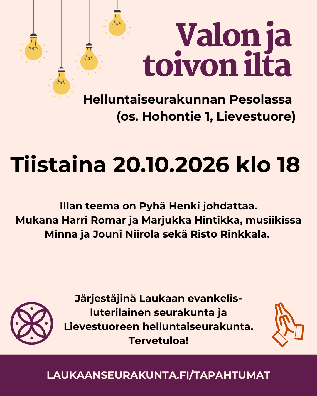 Valon ja toivon illan mainoskuva.