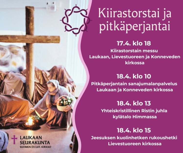 Jeesuksen kuolinhetken rukoushetki Kiirastorstain ja pitkäperjantain messujen mainoskuva.