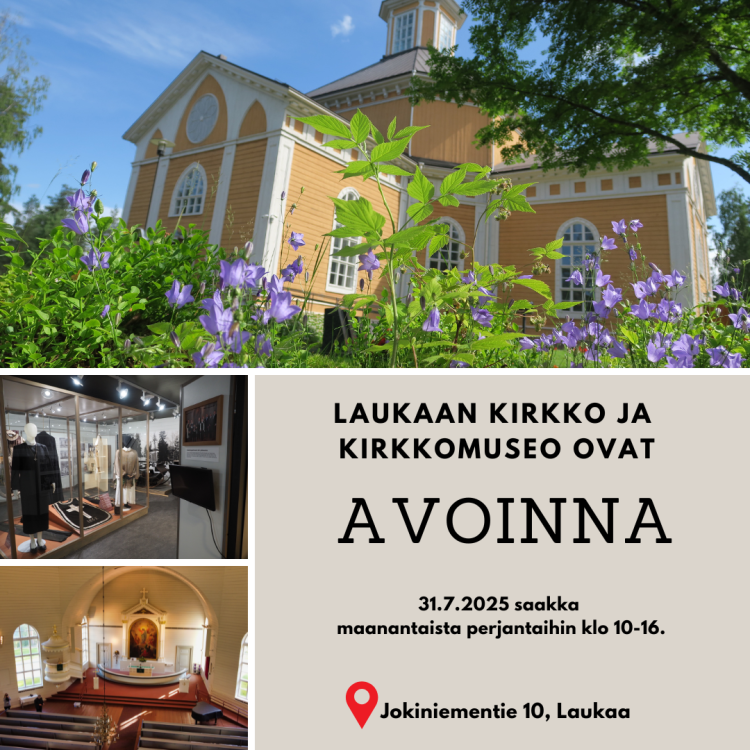 Kirkko ja kirkkomuseo avoinna Kirkon aukiolon mainoskuva.
