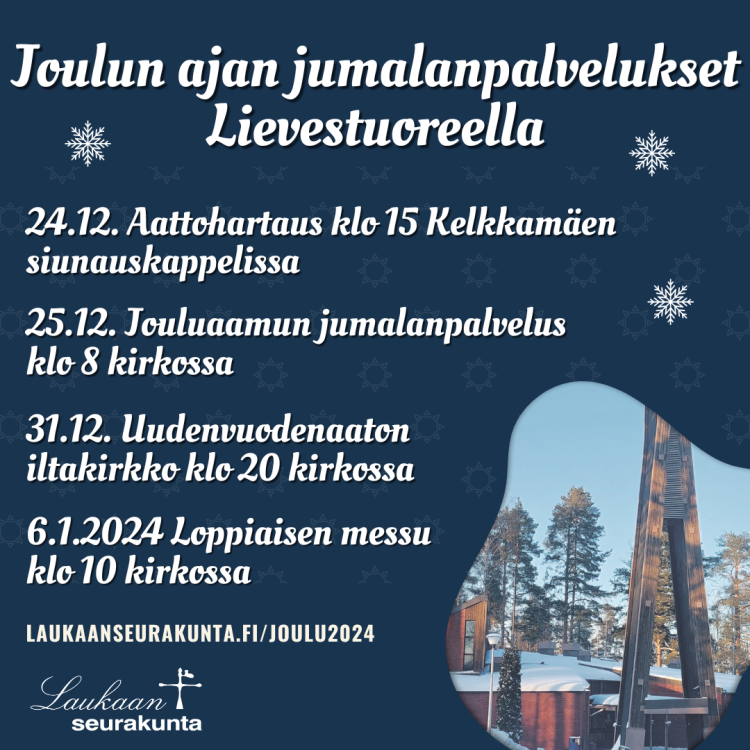 Lievestuoreen joulun ajan jumalanpalvelusten mainoskuva.
