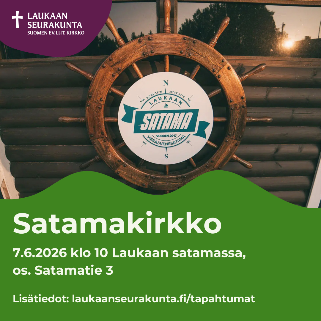 Satamakirkon mainoskuva, jossa ruori.