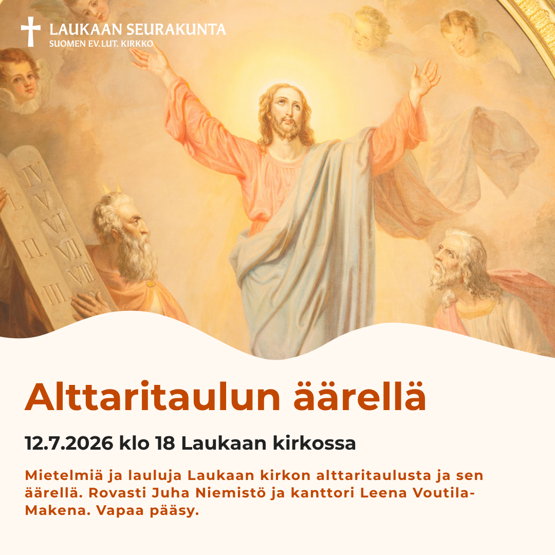 Yksityiskohta alttaritaulusta jossa Jeesus kädet kohotettuna.