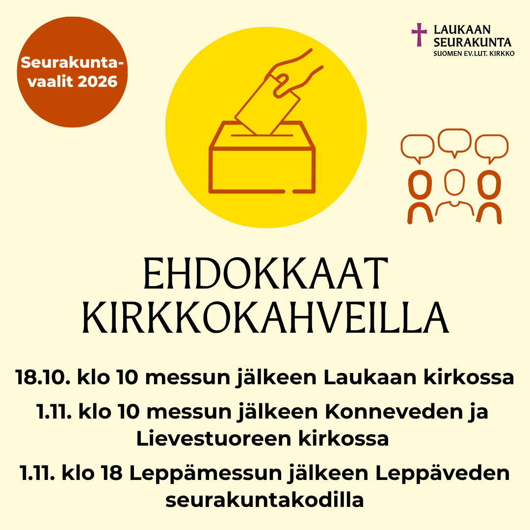 Ehdokkaat kirkkokahveilla -tilaisuuksien mainoskuva.