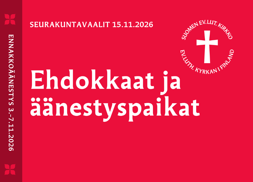 Ehdokkaat ja äänestyspaikat seurakuntavaaleissa.