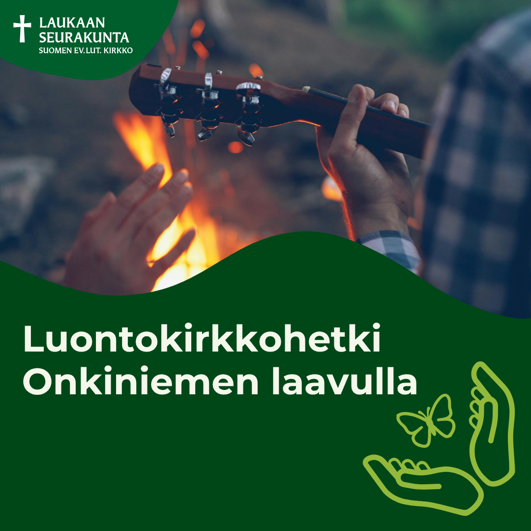 Luontokirkkohetken mainoskuva, jossa nuotio ja kitara.